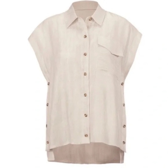 CAbi Cream Linen Blend Button Up Top Small - Picture 1 of 14